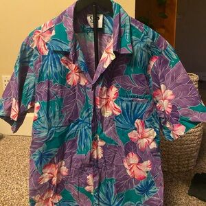 Hilo Hattie Purple and Green Floral Button Down Shirt